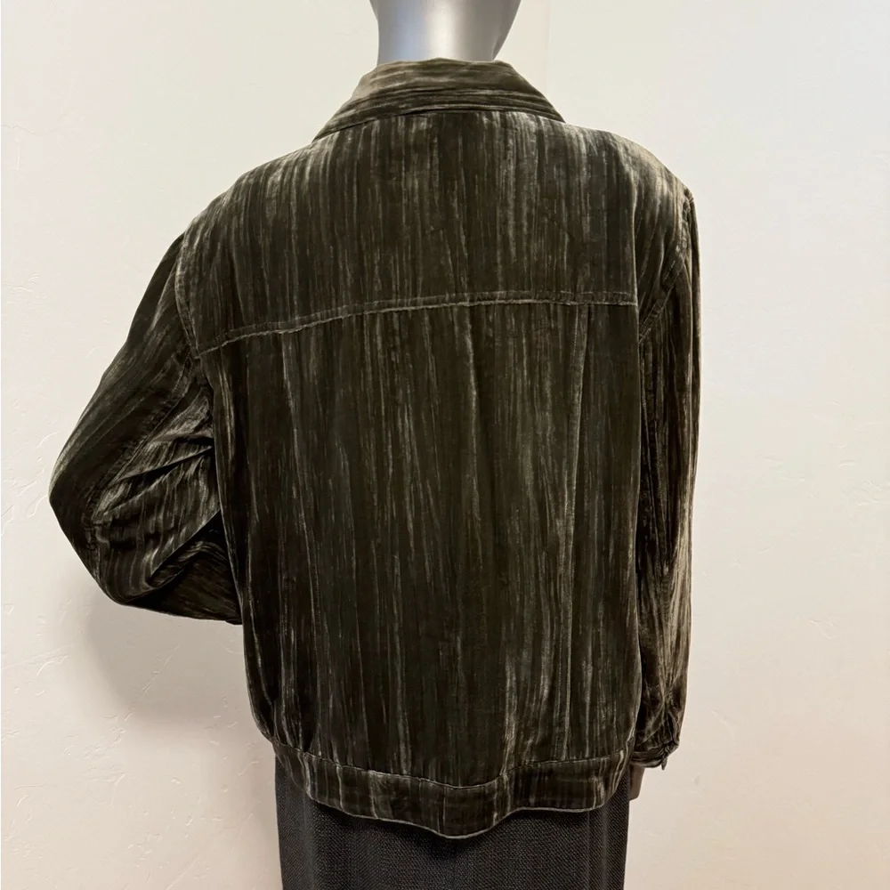 Chico's Olive‎ Crushed Velvet Trucker Jacket